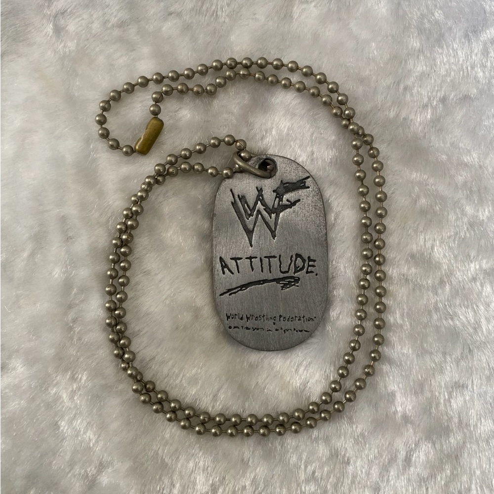 🍀VTG WWF Wrestling Attitude Dog Tag Necklace